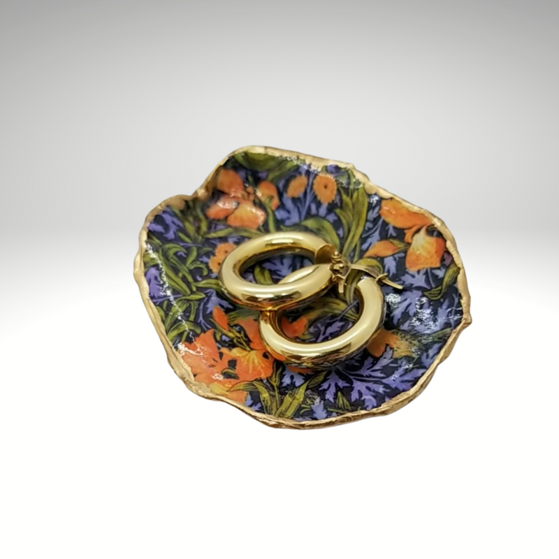 Elegant Iris Oyster Shell Design - William Morris Inspired Trinket/Ring Dish - Gift Boxed