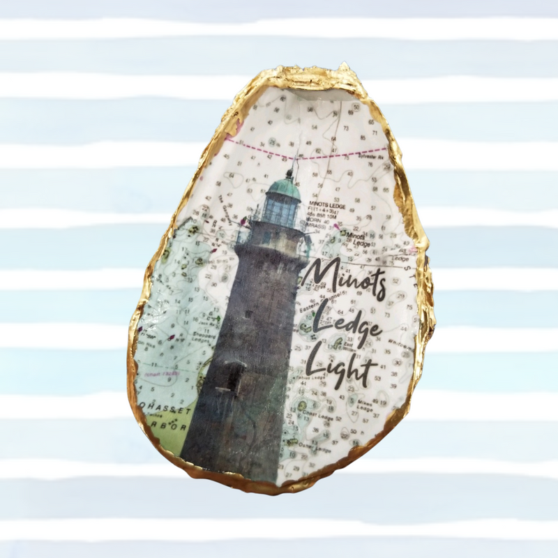 Minots Ledge Light Oyster Shell Art - 143 - Lighthouse Oyster Shell - Ring/Trinket Dish - Hostess Gift - Lighthouse Lovers