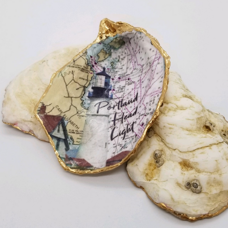 Portland Head Light Oyster Shell Art - Trinket/Ring Dish - Lighthouse Lover - Hostess Gift -  Gift Boxed - Collectors Item