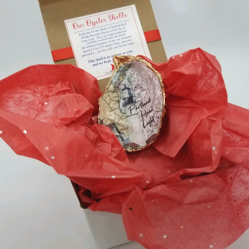 Portland Head Light Oyster Shell Art - Trinket/Ring Dish - Lighthouse Lover - Hostess Gift -  Gift Boxed - Collectors Item