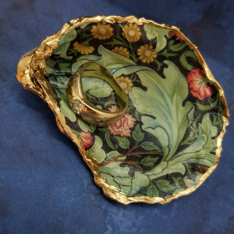 Elegant Design in Oyster Shell Ring/Trinket Dish - William Morris Inspired Design - Gift Boxed
